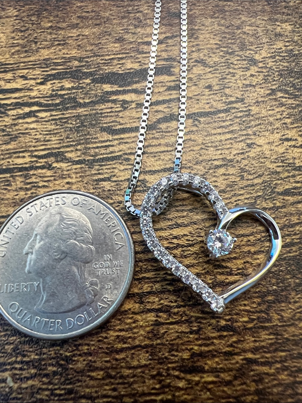 Sterling Silver Heart Pendant Necklace with White Cubic Zirconia Women Jewelry